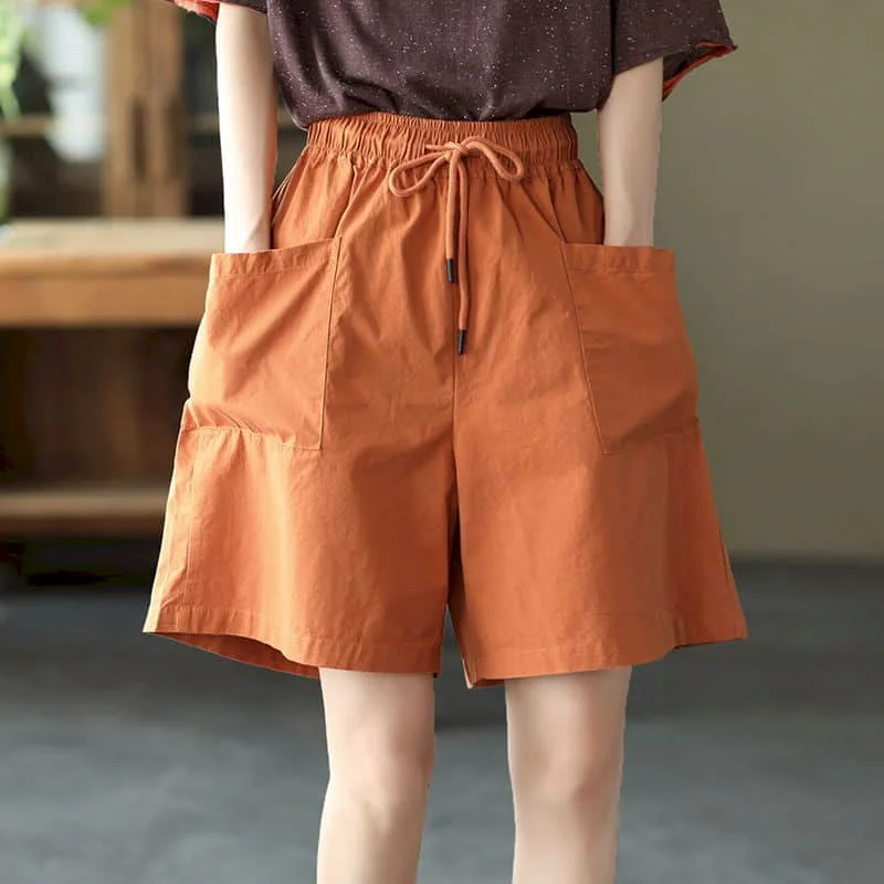 Solid Shorts for Women Summer Casual Cotton Straight Short Pants Korean Style Elastic Waist Five-point Trousers Women Clothing