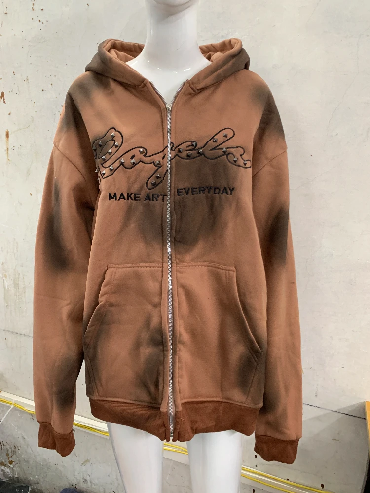 

Autumn unisex personalized spray printed pattern hooded cardigan top, loose casual versatile couple hoodie