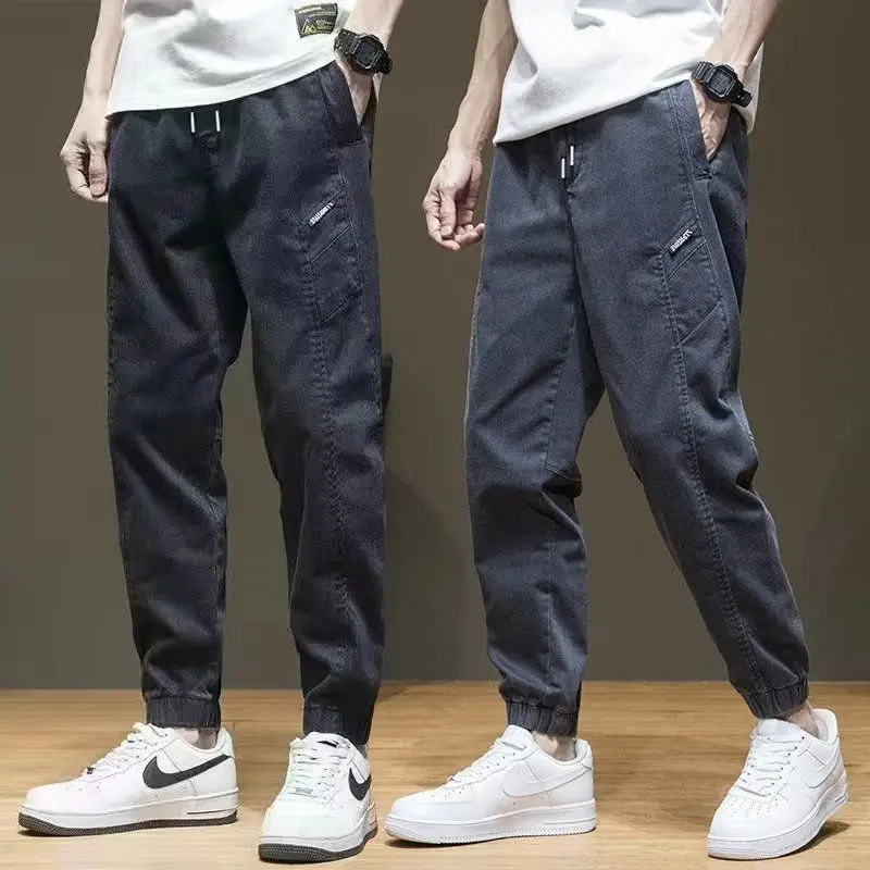 Autumn 2024 New Men\'s Cotton Overalls Trendy Leg Bundled Casual Pants Loose Sports Pants Fashion Men\'s Sweatpants