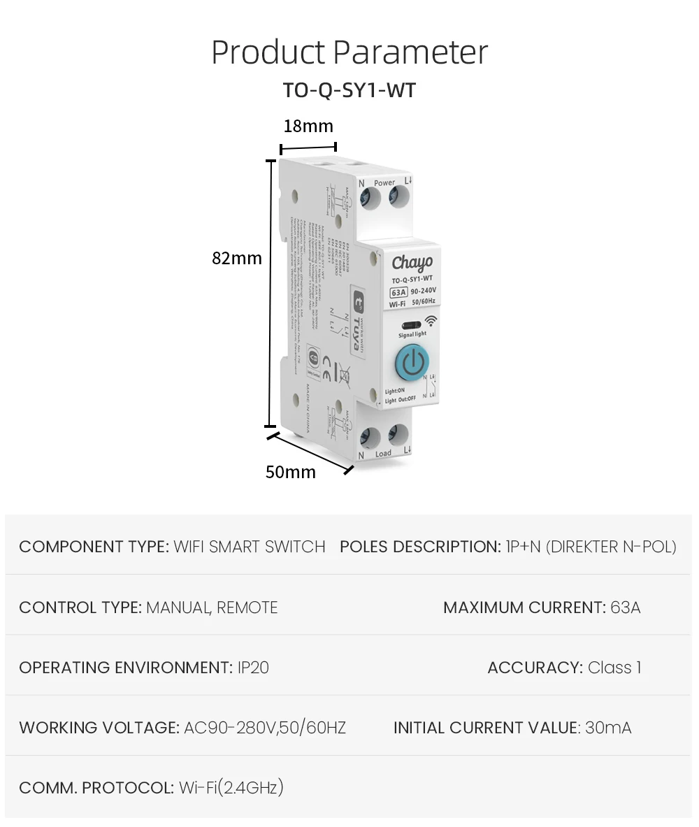 Tuya smart circuit breaker energy metering display