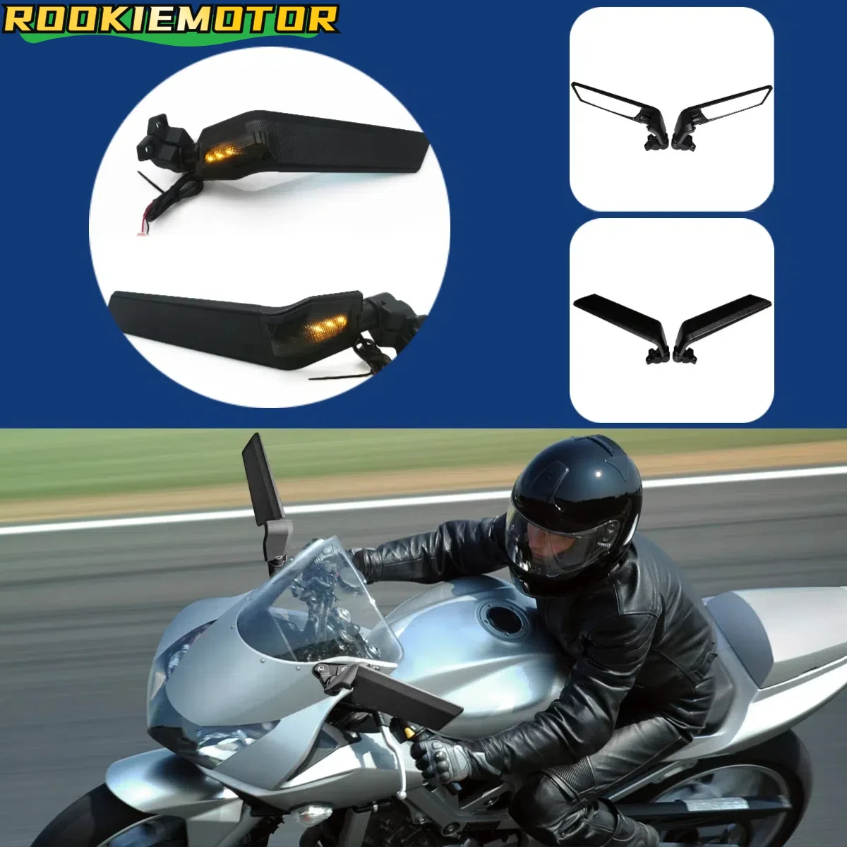 

For Suzuki GSXR150/GSX250R/GSX8R/GSXR600/GSXR750/GSXR1000 Motorcycle Wind Wing Side Mirror Rear View Mirrors with Signal Light