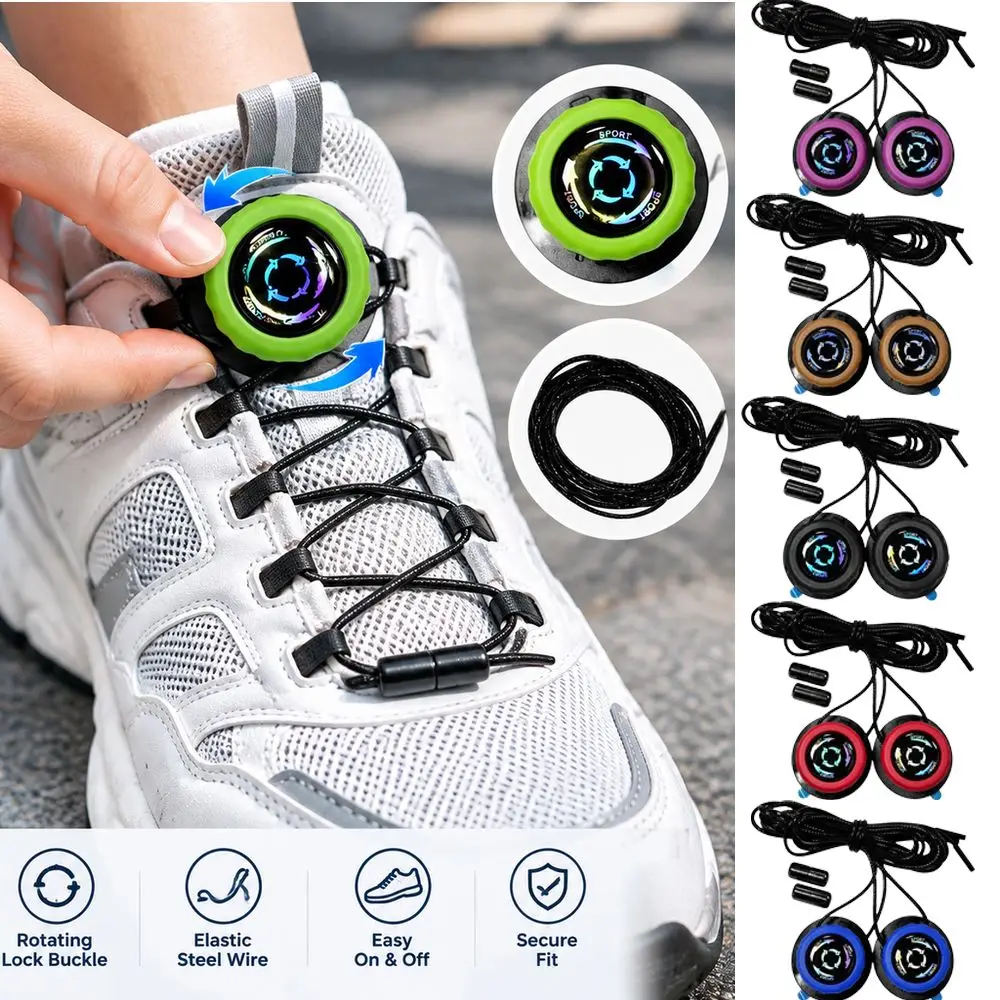1 Pair New Rotating Shoe Buckle Swivel Buckle Laces Thick/Thin Rope Round Lock No-Tie Shoelaces Lazy Laces for Casual Shoes