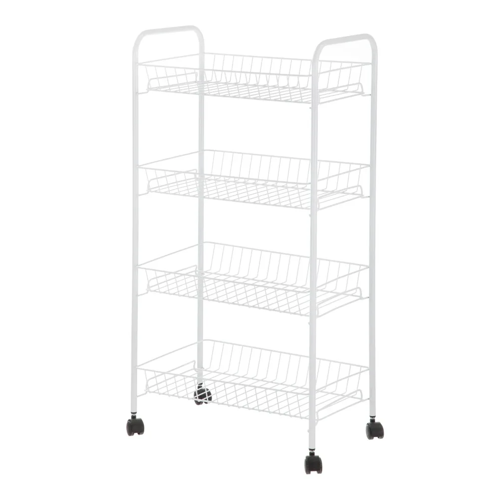 

4-Shelf Steel Laundry Cart with Caster Wheels, White, Adult, Senior and Teen Age Groups