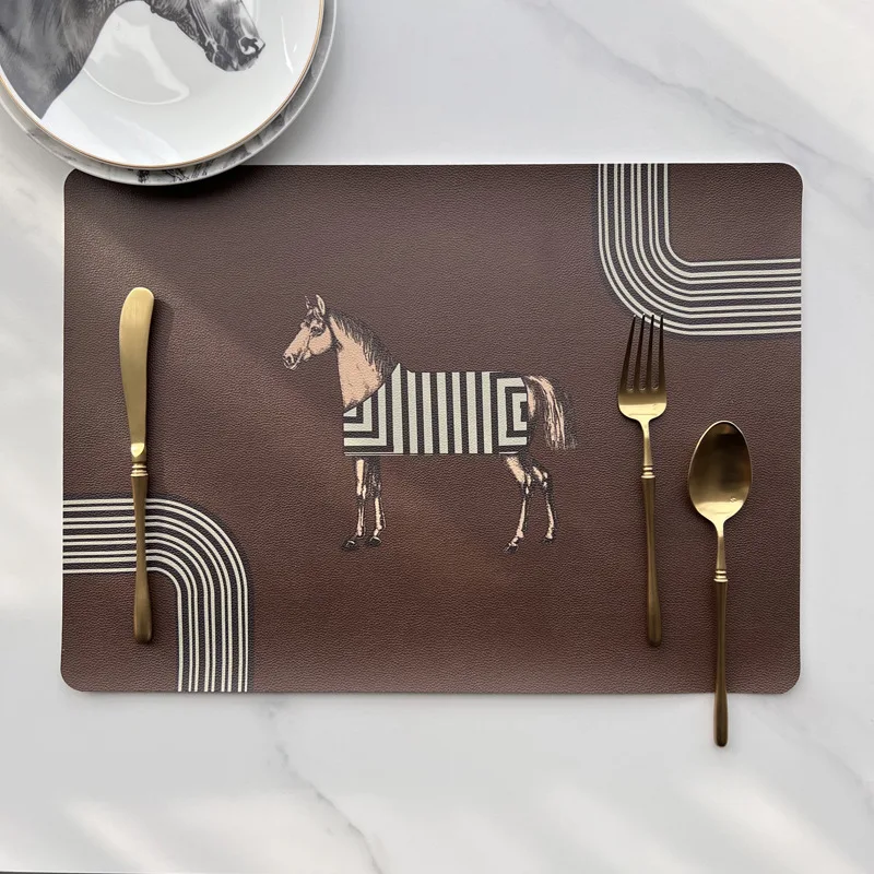 Croker Horse 18x13 Inches Horse Printed Placemat Table Mat Pad By Pu Leather Water And Oil Proof And Anti-hot For Kitchen Room