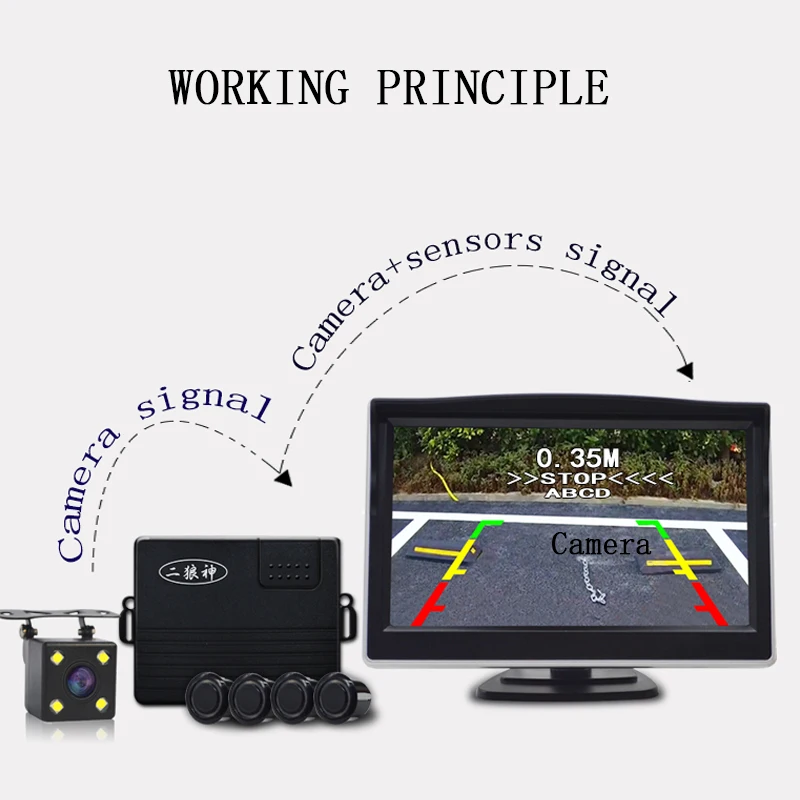 Видеосистема QXNY, датчик парковки автомобиля, резервный радар заднего хода, 4 сигнализации, отображение расстояния на дисплее, для использования в автомобиле с мониторной камерой