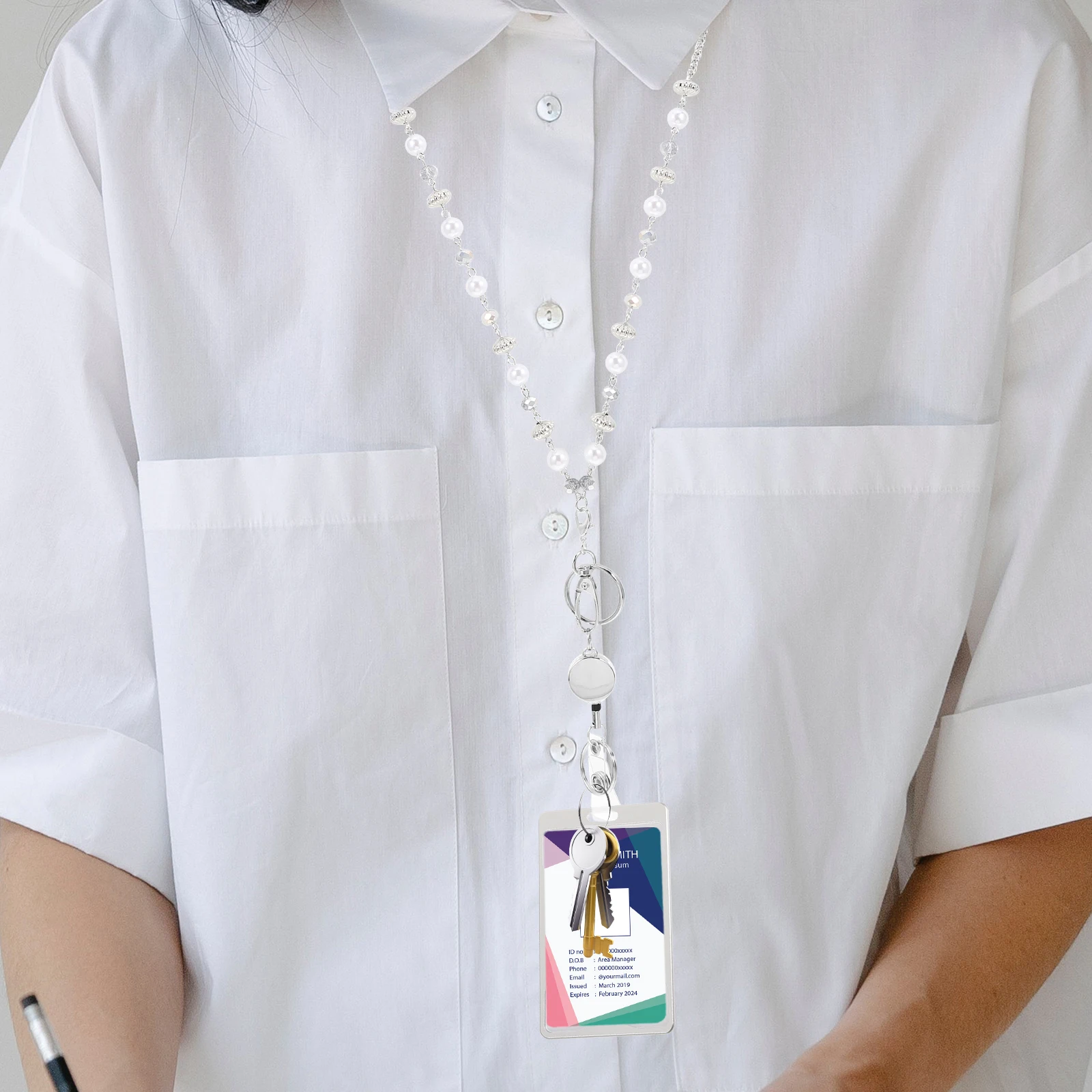 

Cute Beads Lanyard Id Badge Strap Keychain Teacher Lanyards for Badges Keys Retractable Breakaway Lightweight Safe