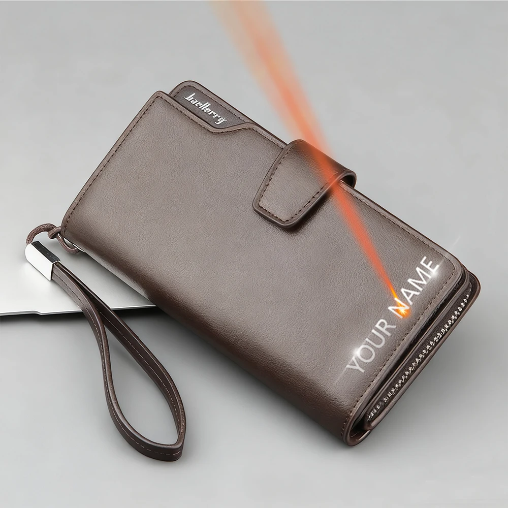 New Big Capacity Men Wallets Customized Name Carving Card Clips Zipper Male Coin Purses Photo Holder High Quality Wallet For Men