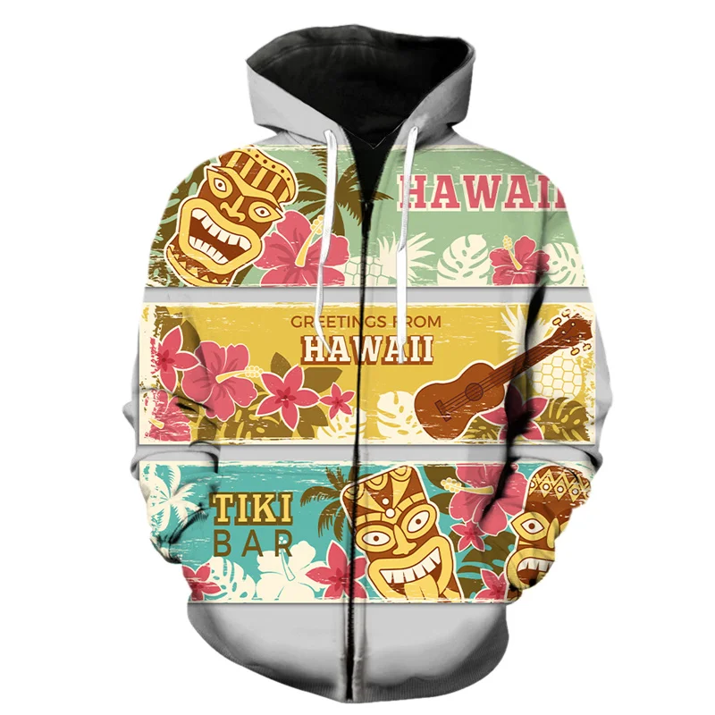 Tropical Island Hawaiian 3d Print Zipper Hoodie Men Hot Sale Casual Oversized Sweatshirt Streetwear Harajuku Long Sleeve Hoodies