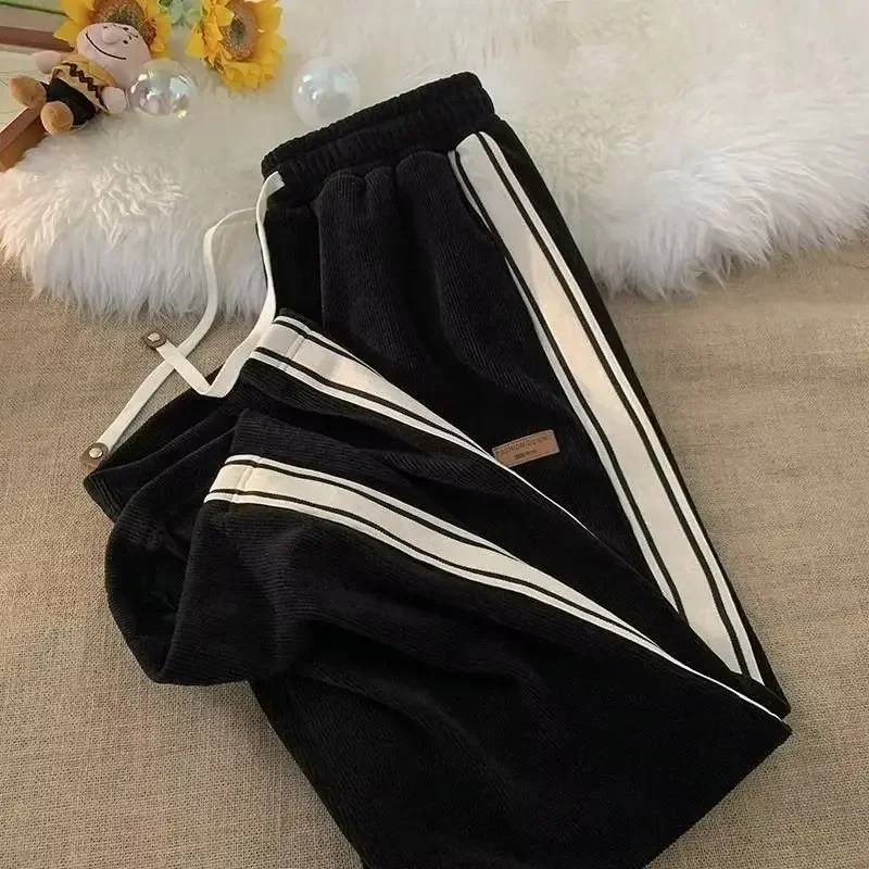 Corduroy Pants for Working Men Autumn and Winter Loose Fleece-lined Straight Fashion Sports Casual Wear-Resistant Trousers