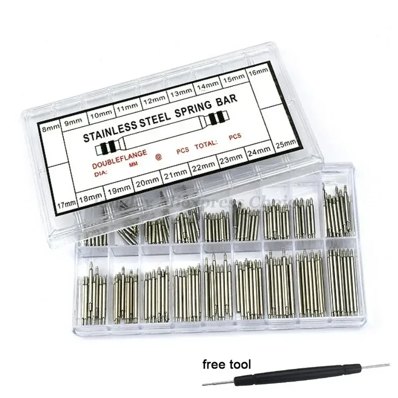 360PCS/Box 8-25mm Stainless Steel Watch Band Repair Tool Spring Bar Strap Link Pins For Watchmaker Watch Repair Tool Part 1.5mm