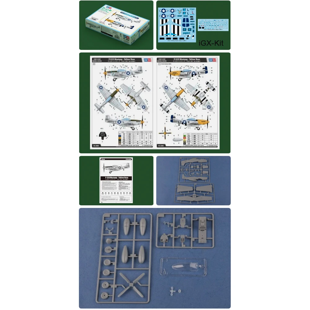 HobbyBoss 85808 1/48 Scale US P51 P-51 P51D P-51D Mustang Yellow Nose Fighter Plane Plastic Assembly Model Building Kit