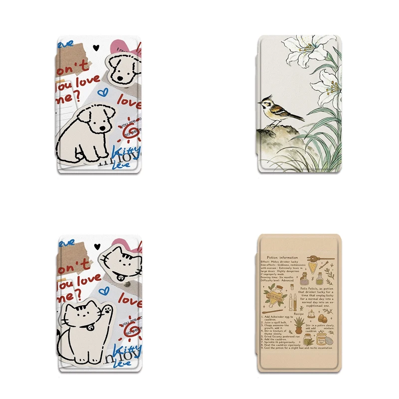 For XTEINK X4 E-Ink Reader Herbal Cartoon Animal Magnetic Protective Cover Flip Shell Shockproof Full-Wrap Case