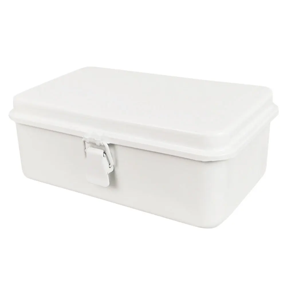 صندوق معدني أبيض عتيق، مشبك قابل للقفل، حاوية تخزين ذات سعة كبيرة من الفولاذ المدرفل على البارد لأدوات سطح المكتب والمكتب والمفكرة