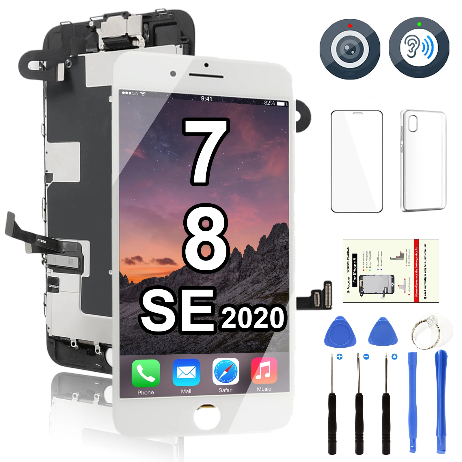 Full Set LCD For iPhone 7 8 SE 2020 SE2 Screen Display Replacement Touch Digitizer Complete Assembly+Camera+Earpiece A2275 A2298