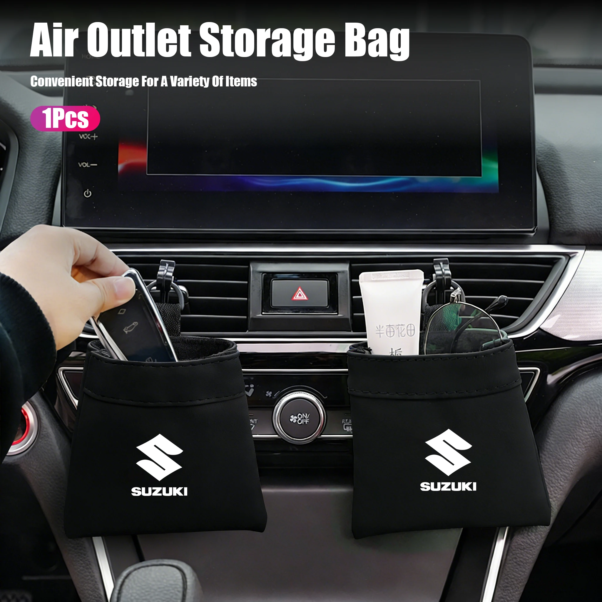 Bolsa de almacenamiento para salida de aire del coche, caja organizadora de cuero para Suzuki Swift Samurai Vitara SX4 Jimny Alto Kaiser Ingnis DZire Baleno R XL7