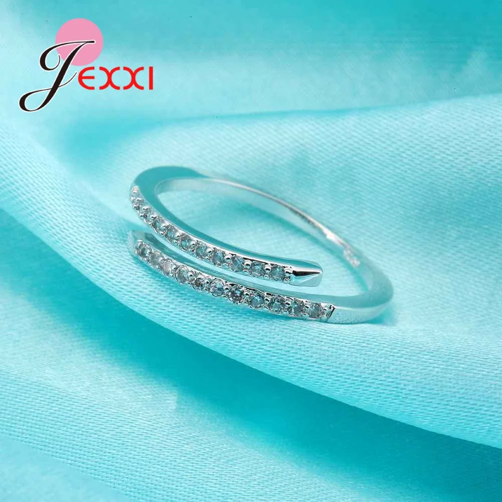 Newest Chic Design Luxury Simple Adjustable Silver Ring Pave Bright AAA   Clear CZ Crystal for Girls Best Friend Jewelry