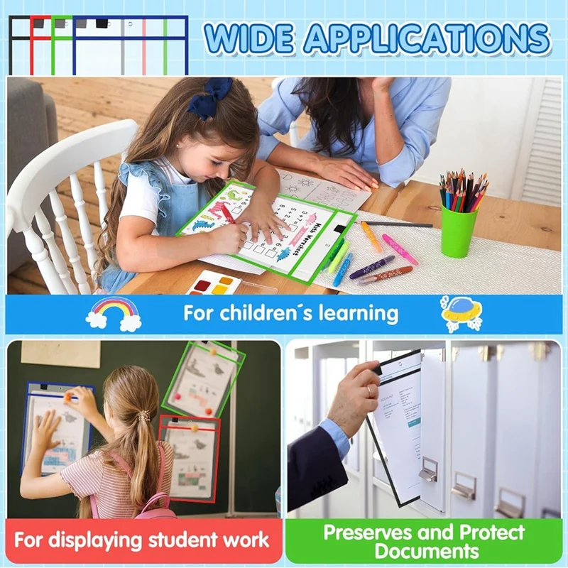 28Piece Work Note Holder Dry Erase Pocket Sleeves For Teacher Office Organization E