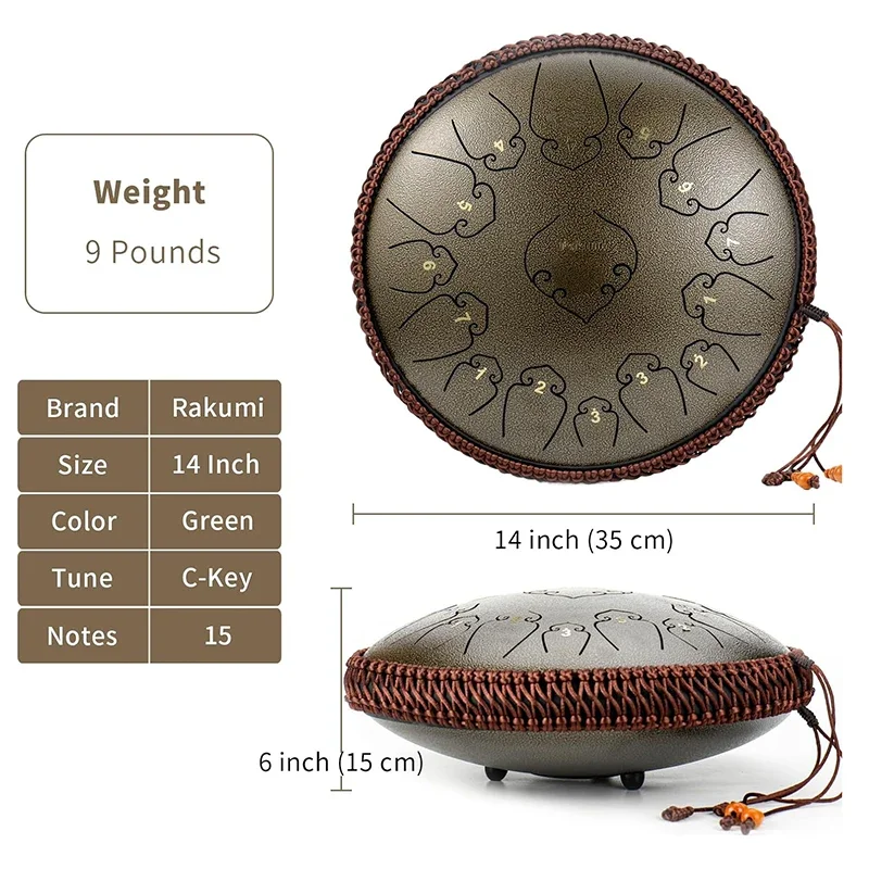 14 Inch 15 Note Steel Tongue Drum C Key Lotus Hand Pan Drum Yoga Meditation Music Drums Professional Percussion Instrument Gifts