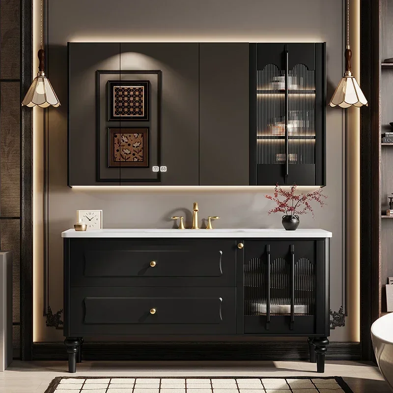 

Напольный тип, скандинавский шкаф для ванной комнаты из массива дерева, французская раковина в стиле ретро, зеркальный шкаф, мебель для ванной комнаты, мебель для Ванной FYBC