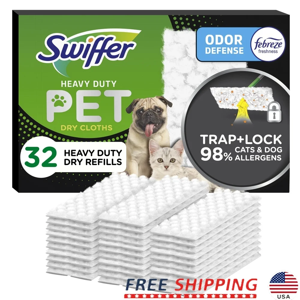 

Heavy Duty Dry Multi-Surface Cloth Refills Floor Cleaning with Febreze 32 Count Pet Hair Odor Trapping Safe All Floors
