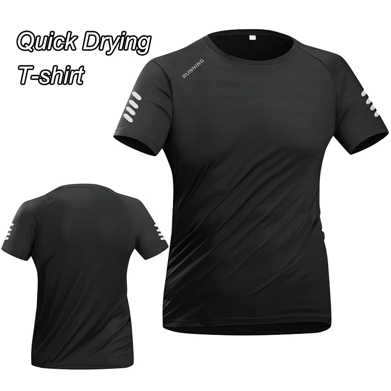 

CHRLCK Men's Running T-shirt Summer Ice Silk Thin Top Reflective Printing Quick Dry Short Sleeve Breathable Fitness T-shirts
