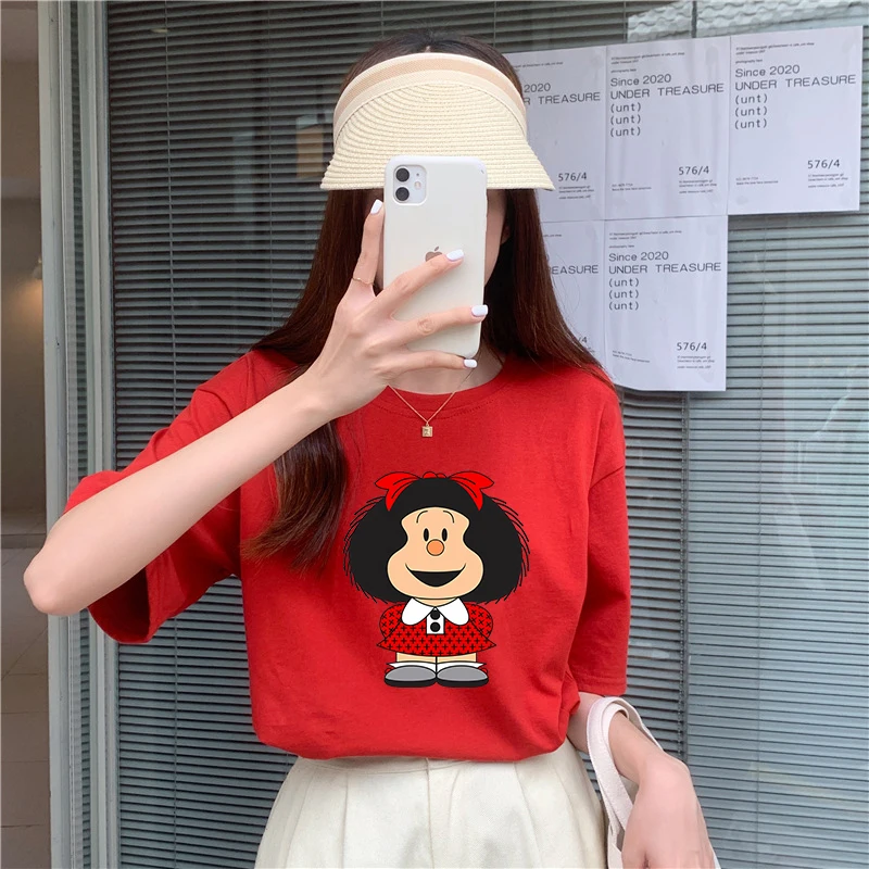 

MAFALDA T-Shirt New Cute Cartoon Girl Boy Tops Summer WOMEN MEN Clothing Adult Anime Figure Colore Tee Family Clothes Gift