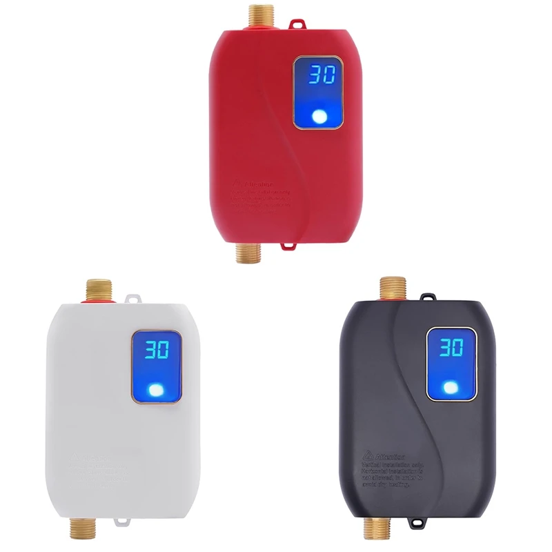 3000W Wall-Mounted Instant Hot Water Heater With LED For Daily Washing US Plug (Red)