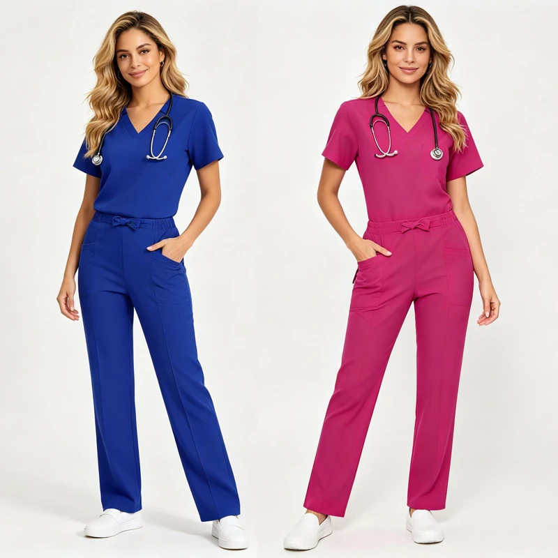 Multicolour Doctor Nursing Uniforms Short Sleeve V-neck Tops Pants Nurse Scrubs Set Medical Clinical Beauty Spa Salon Clothes