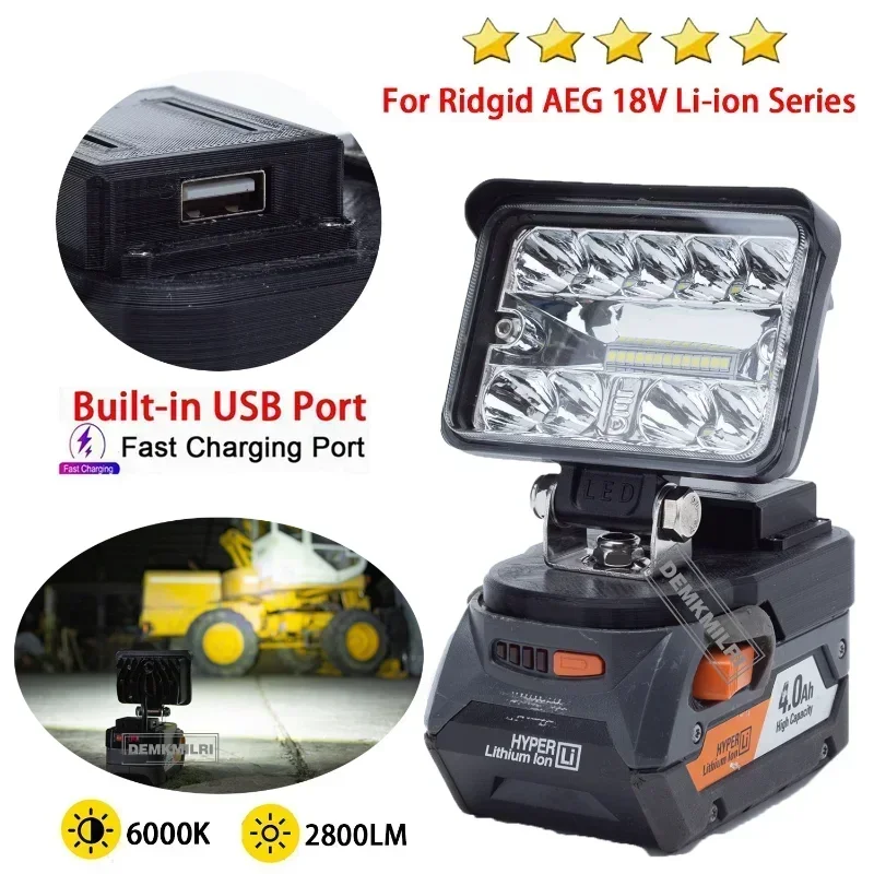 luz de trabalho portatil led para ridgid aeg 18v bateria de litio 2800lm acampamento ao ar livre e viagem luz sem bateria novo 01