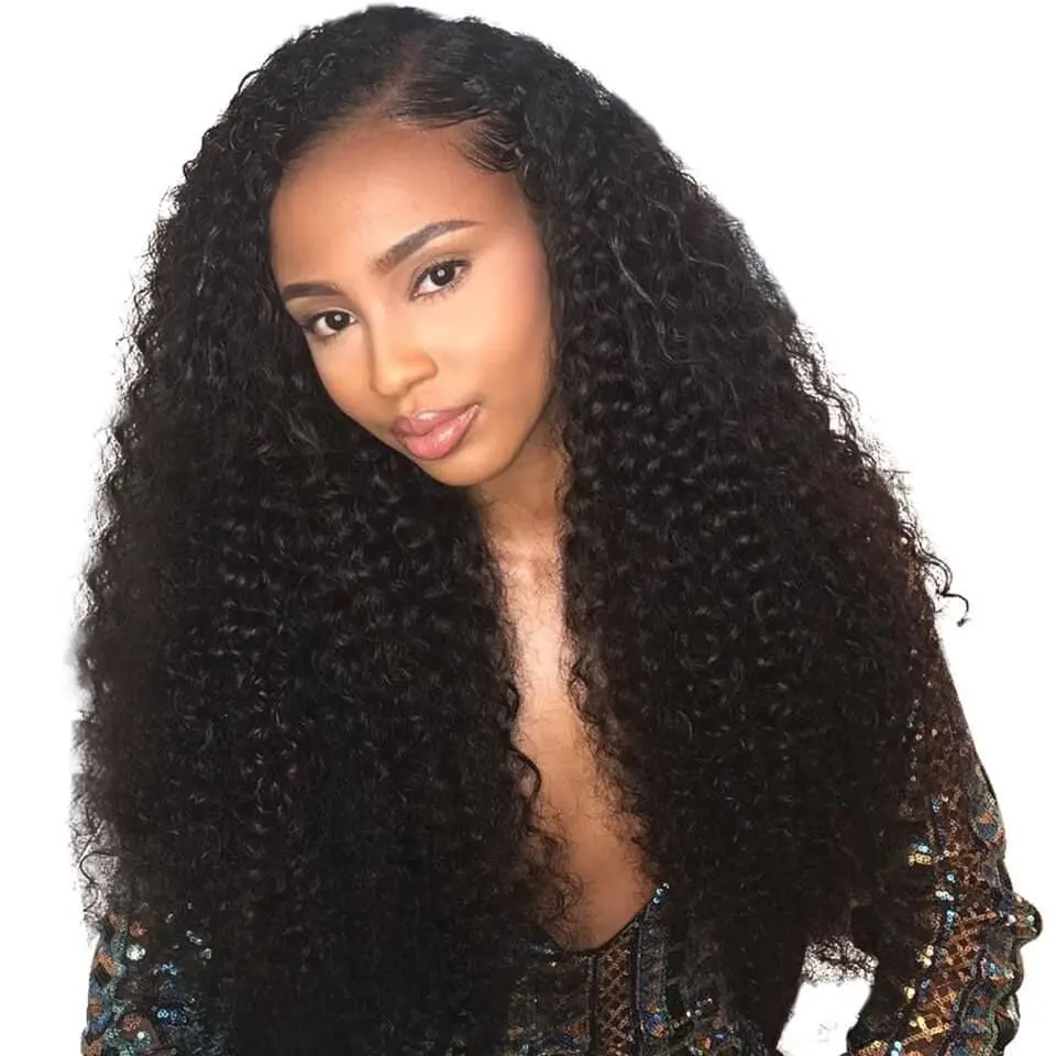 Natural Black 180 Density 13x6 HD Lace Forehead Wig Deep Wave 20 40 Inch Transparent Human Hair Curly High Quality Women  Wig