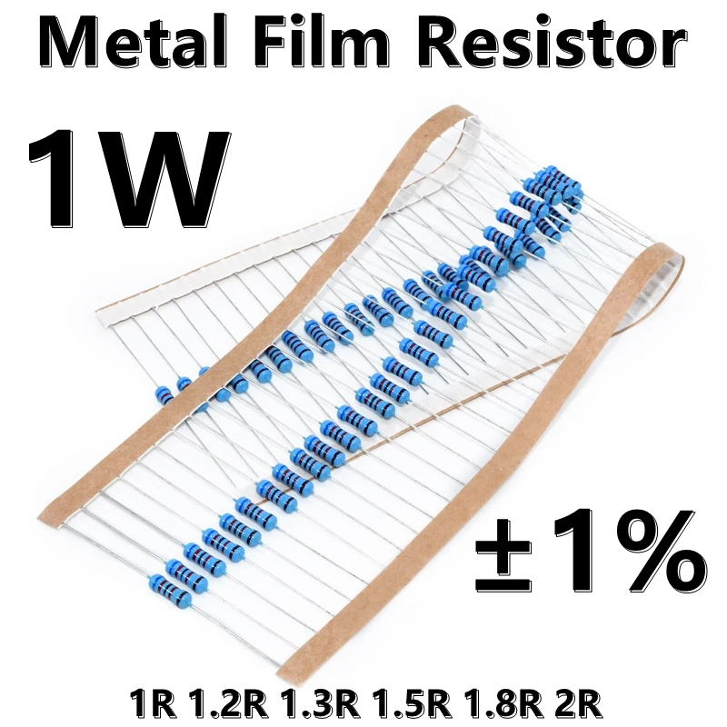 (50pcs) 1W Metal Film Resistor 1% five color ring precision resistor 1R 1.2R 1.3R 1.5R 1.8R 2R