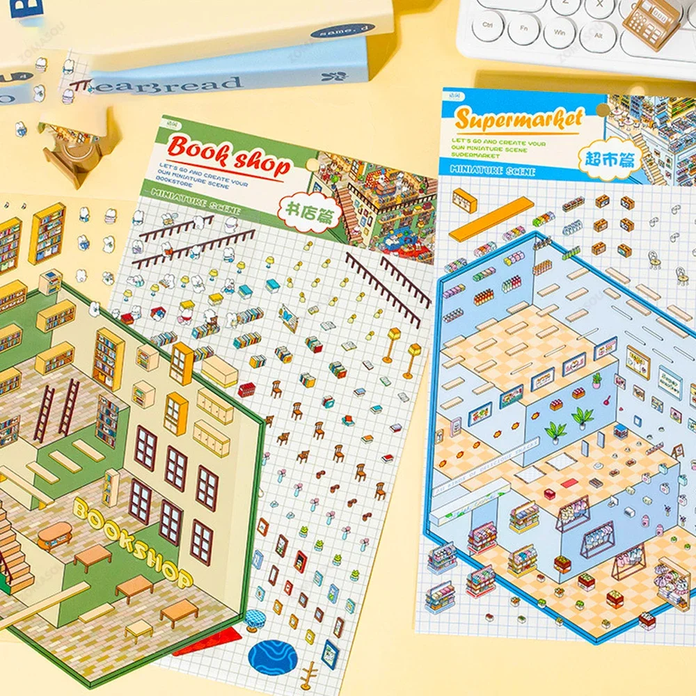 Plus Size 3D DIY Sticker Third-story Miniature Cabin Scene Visual Sticker Stacking Pasting Festival Birthday Gift for Kid Child