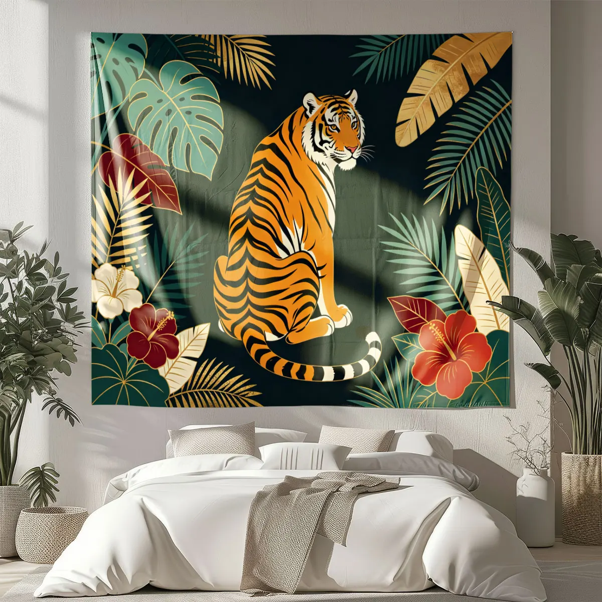 1pc Forest Tiger Animal Printed Tapestry Multi Size Living R