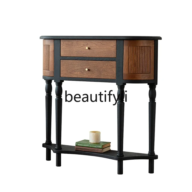 Entrance Cabinet Case Desk French Retro Aisle Cabinet Solid Wood Super Narrow Entrance Table