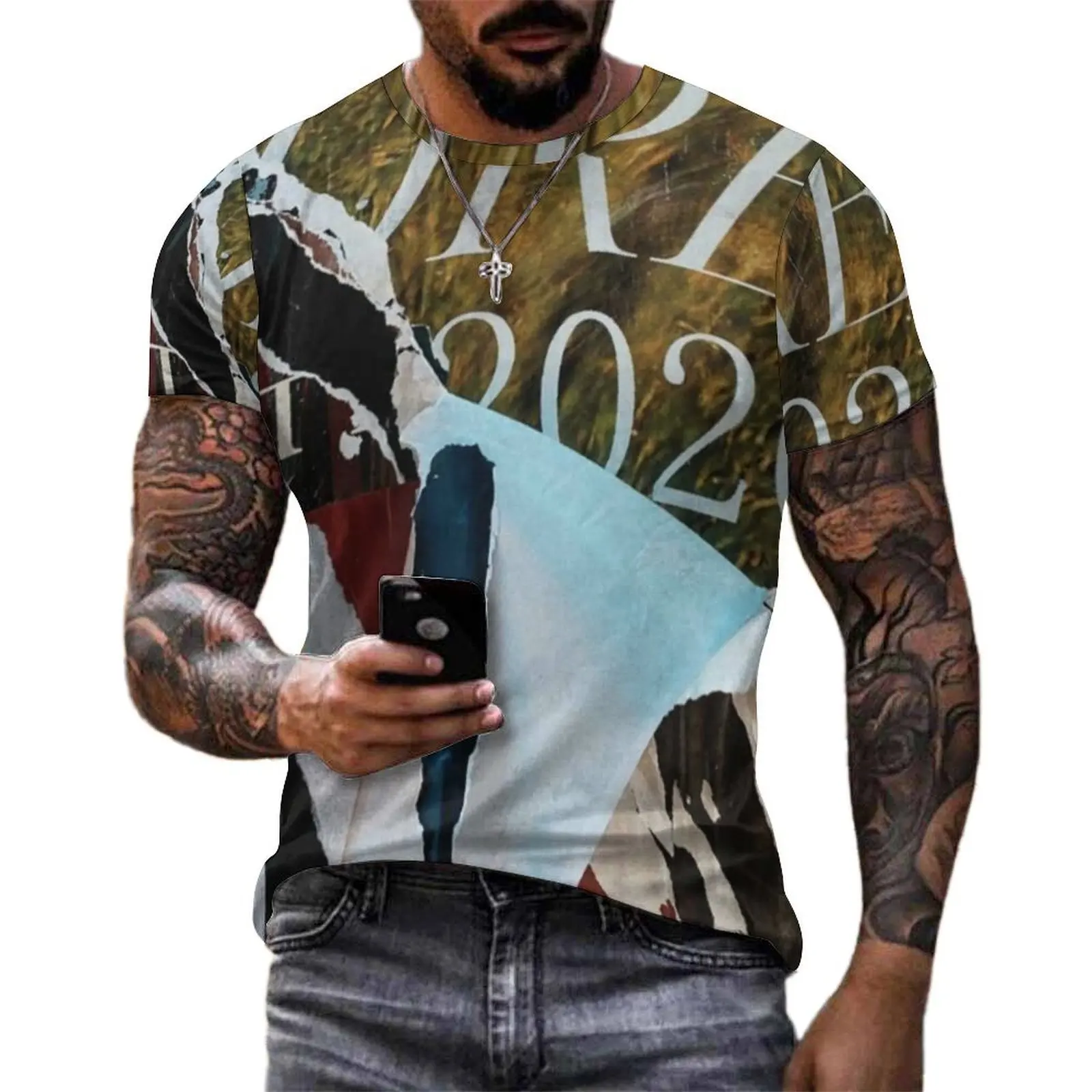 Male Vintage Newspaper T Shirt Collage Paper Cuttings Fashion T Shirts Short Sleeve Tops Cheap Original Plus Size Clothing