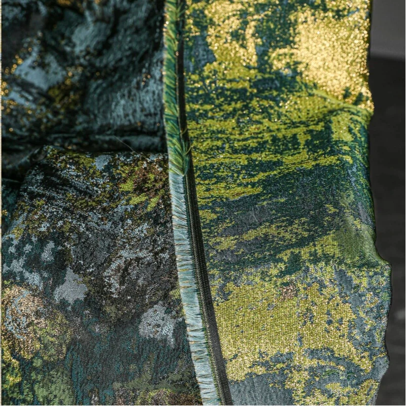 1m Retro Gradient Gilded Moss Jacquard Fabric Vintage Green Moss Texture Cloth for Home Decoration DIY Craft Clothing Sewing