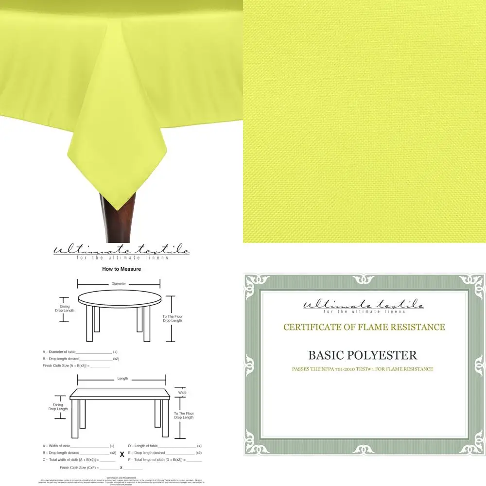 

60 Inch Polyester Linen Tablecloths - 5 Pack, Lemon Yellow, Square Table Covers for Events and Dining