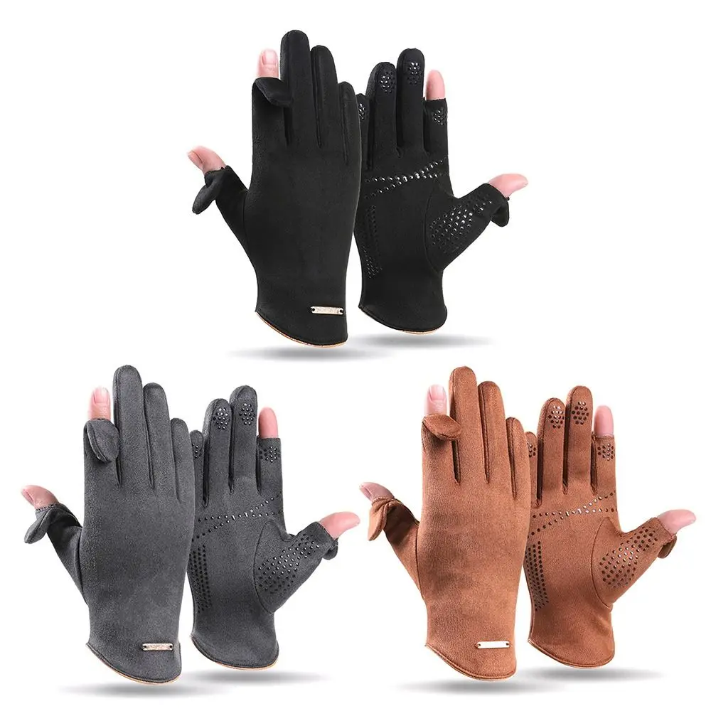 Soft Winter Warm Gloves Suede Material Fleece Lining Touch Screen Gloves Non-Slip Thickened Fleece-lined Gloves Winter Cycling
