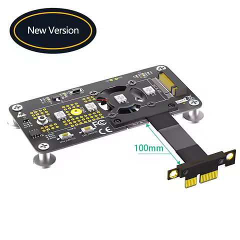 10CM M.2 NVME to PCIE X1 Extension Cable PCI Express 3.0 1X to M Key Converter Riser Board with Cooling Fan RGB LED Magnetic Pad