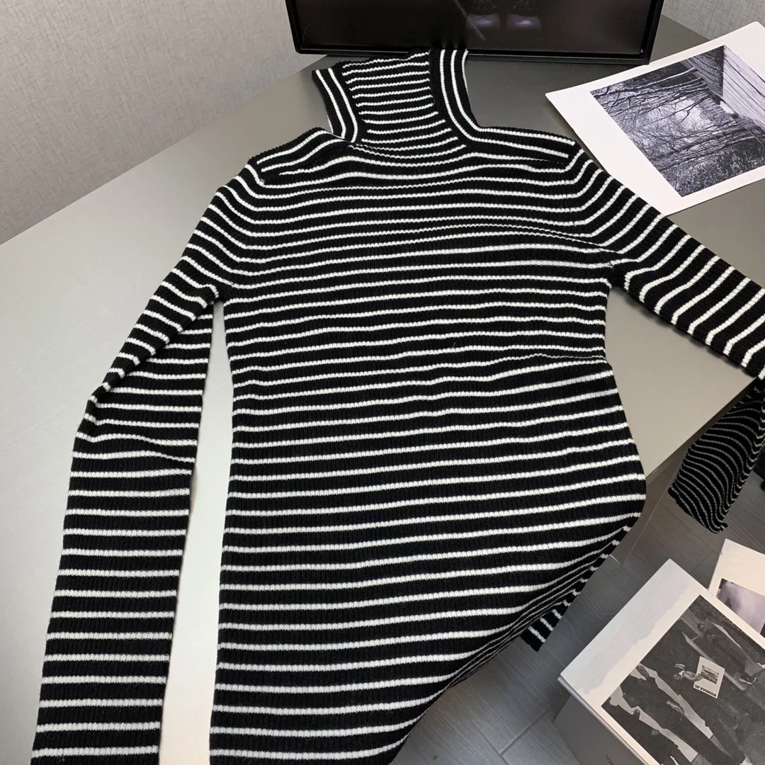 

New 2023 Autumn And Winter Women's ClothingHalf Turtleneck Wool Striped Sweater 1023