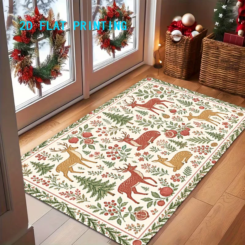 Merry Xmas Teddy Bear Sleigh Kitchen Counter Drying Mat Quick Absorb Dish Pad For Winter Table Home Gift