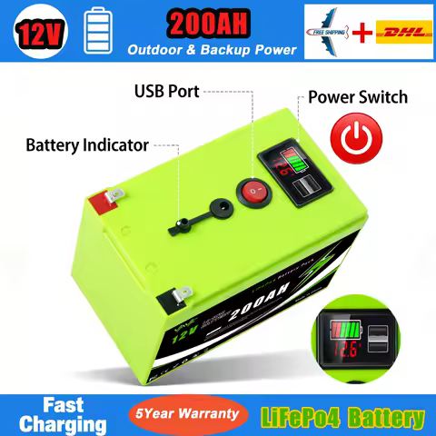 12V Rechargeable🌙Battery 200AH Solar Battery with🥡 BMS-Optimizedfor Home Solar Systems, Off-Grid Living, RV&amp;Boat Electric