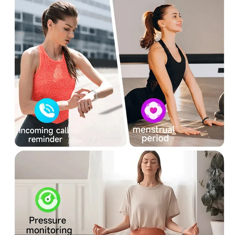 야외 스마트 팔찌 심박수 수면 건강 모니터링 지능형 디스플레이 초박형 손목 밴드 방수 통화 알림 여성용