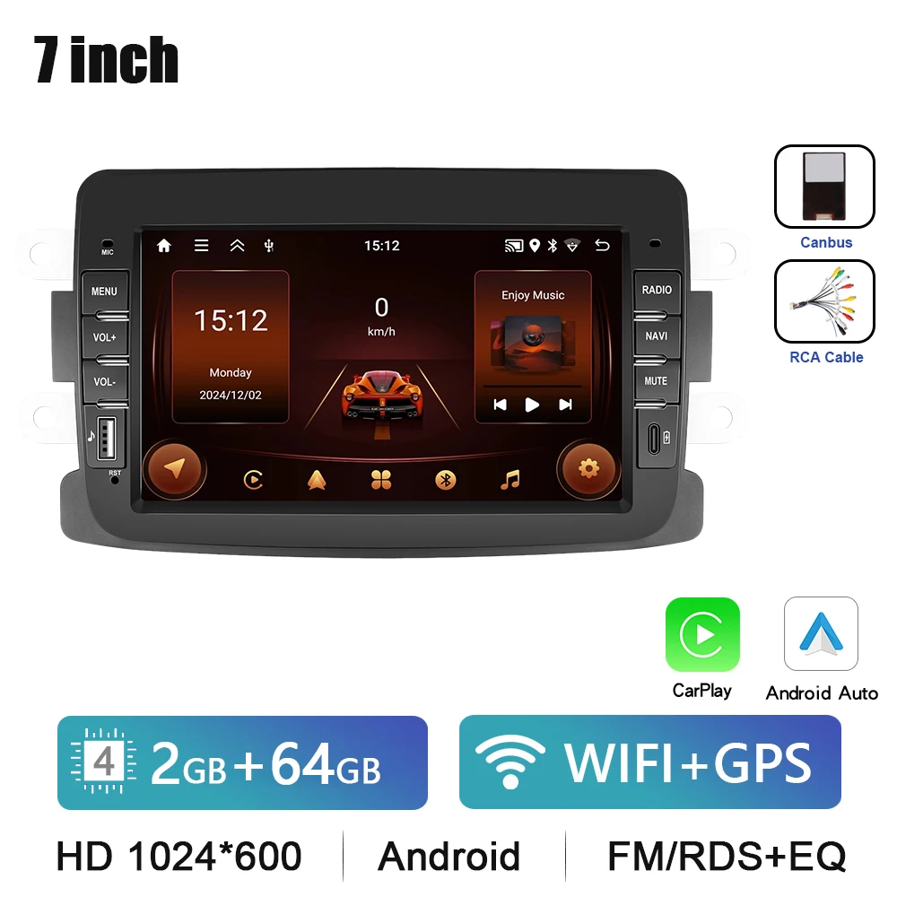 Podofo 8 "Autoradio CarPlay Android Radio Voor Renault Dacia Sandero/Duster/Logan/Dokker 2010-2015 multimedia GPS Bluetooth FM