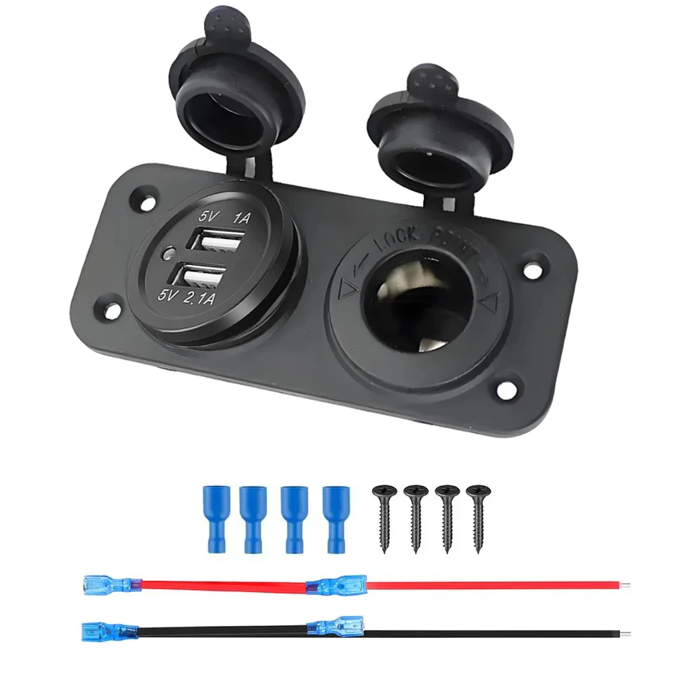 Car Cigarette Lighter Socket 12/24V USB Outlet Dual USB Port Car Charger Power Adapter for Motorcycle Marine Boat RV