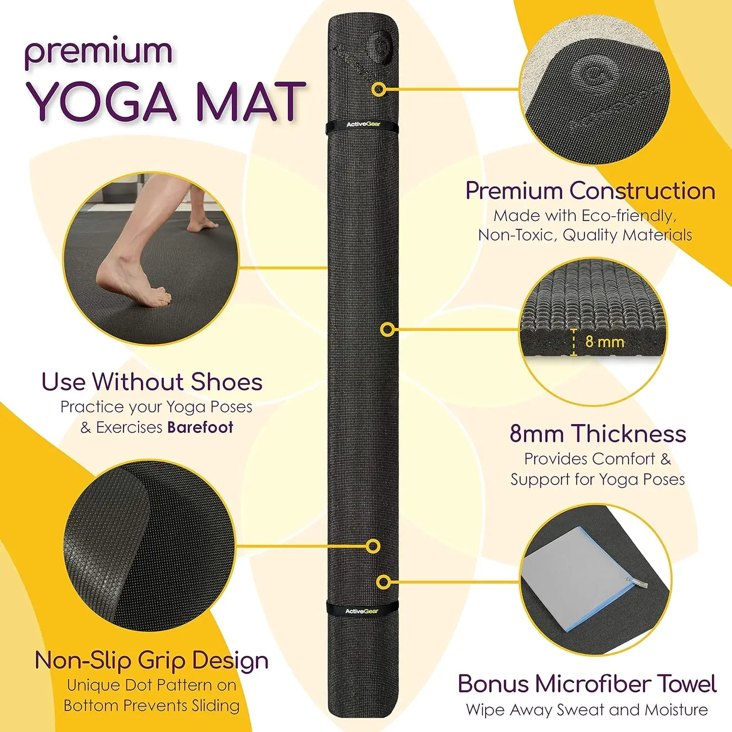 Large Yoga Mat 8'x6'x8mm Extra Thick, Durable, Eco-Friendly, Non-Slip & Odorless Barefoot Exercise and Premium Fitness Home Gym