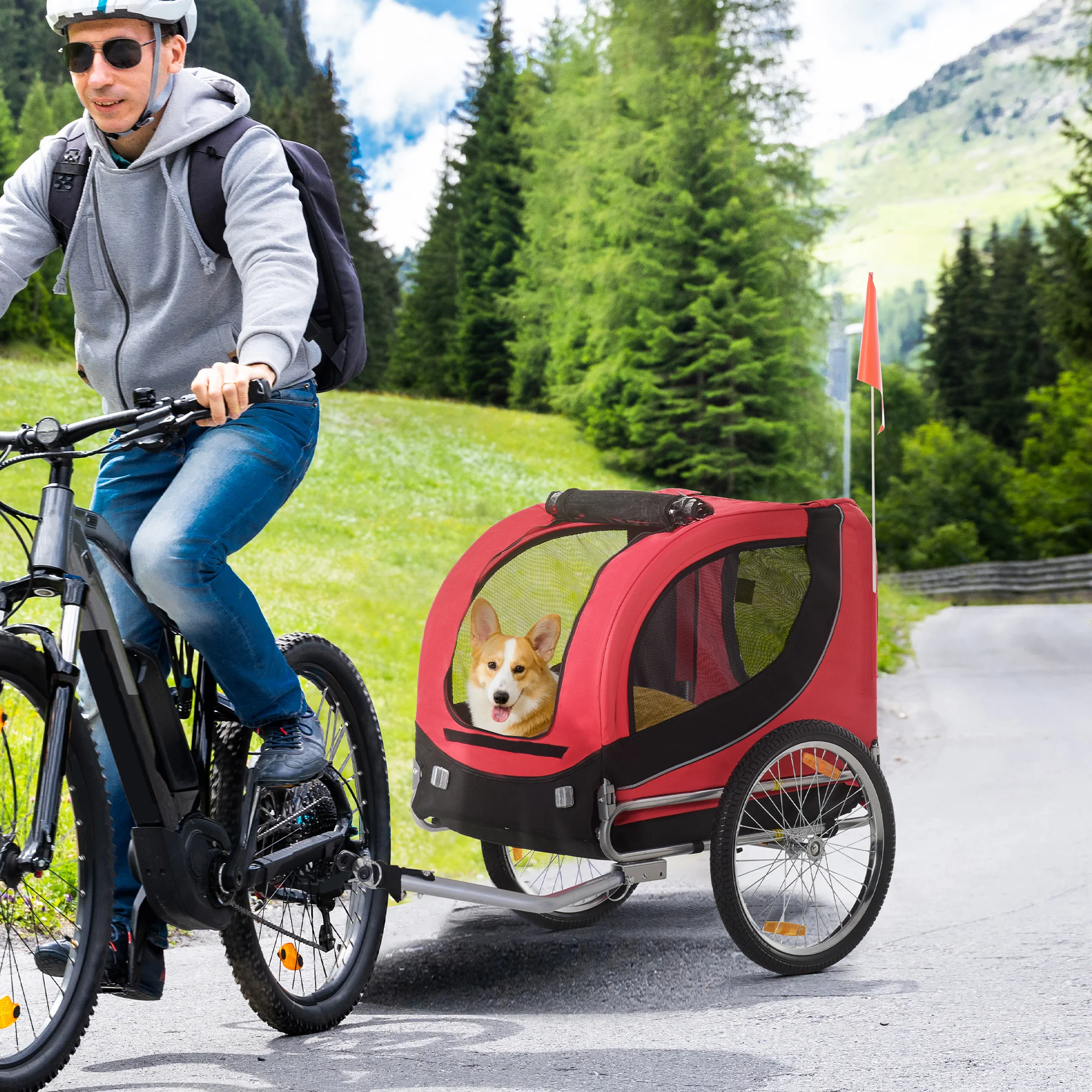 PawHut hondenhanger fietshanger hondenfiets opvouwbare vlag