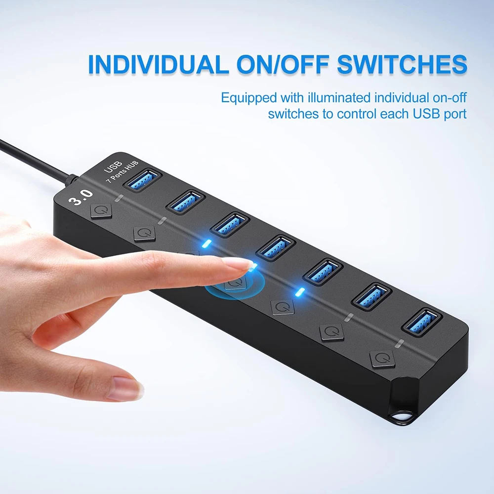 USB Hub 3.0 USB Splitter 4 7 Port Hub USB 3 0 Multiple Ports Expander With On/Off Switch LED Indicator 2.0 Hab 30cm 120cm Cable