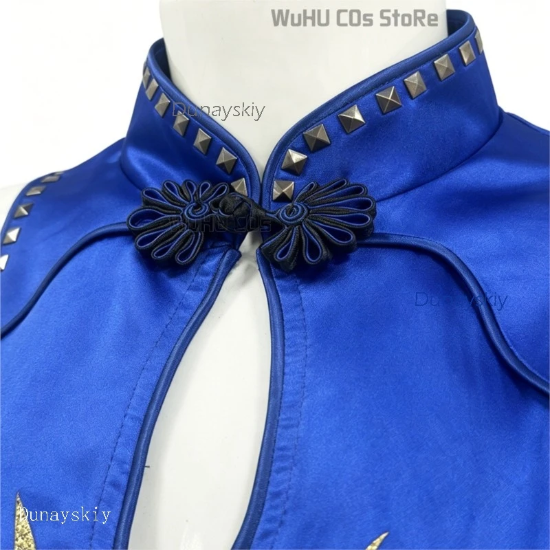 Adult Sexy Street Chun Li Cosplay Costume Set – Blue Qipao + Wig FighterMovie Live Action Uniform Halloween Kung Fu Women's Suit view 5