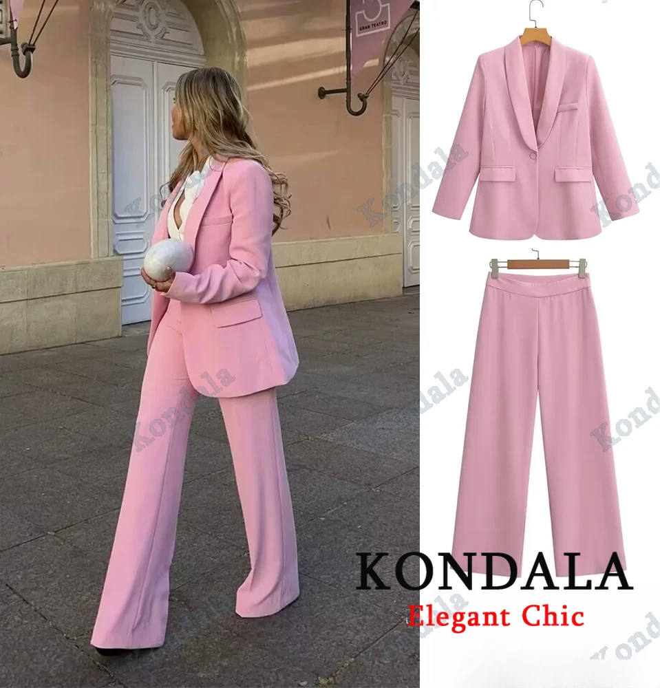 

KONDALA женское поступление, элегантный розовый женский костюм, стильные брюки и пиджак на одной пуговице, весна-осень 2021, модный пиджак, костюм